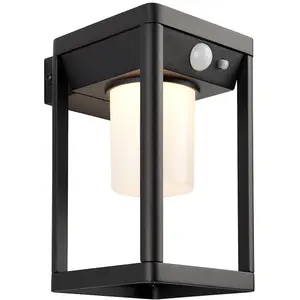 Modern Solar Powered Wall Light with PIR & Photocell - Textured Black Finish