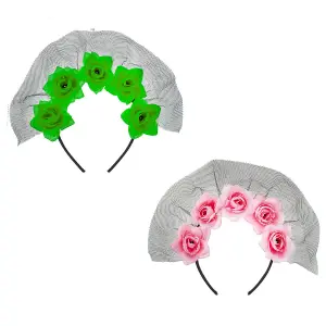 Halloween Veil Headband 5 Roses Design Halloween Party, Trick or Treat  Green