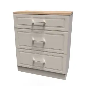 Kent Ready assembled Matt beige light oak effect 3 Drawer Chest of drawers (H)885mm (W)765mm (D)415mm