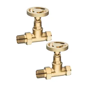 KeenFix Telford Straight Radiator Valves: Brushed Brass