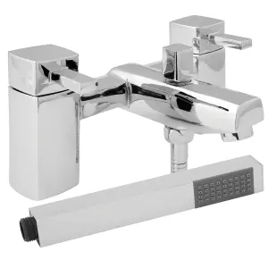 SPECIAL OFFER - Rubic Bath Filler + Shower Handset Mixer Pillar Tap In Chrome - Bathroom Faucet 3/4 Inch BSP