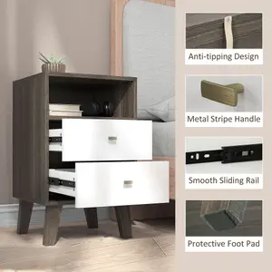 HOMCOM Bedside Tables Set of 2, Modern Nightstand with 2 Drawers and Open Cubby