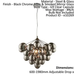 Ceiling Pendant Light Black Chrome Plate & Smoked Mirror Glass 6 x 28W G9