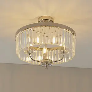 Luminosa Ascoli 3 Light Ceiling Semi Flush Bright Nickel Plate & Clear Cut Glass