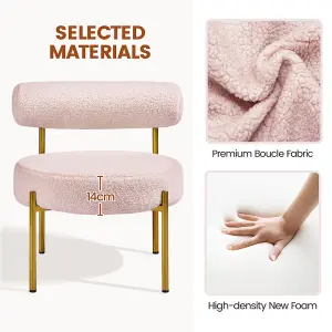 Yaheetech Pink Boucle Accent Chair with Round Padded Seat and Gold Metal Legs