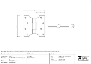 From The Anvil Polished Chrome 4 Inch x 2 Inch x 4 Inch  Parliament Hinge (pair) ss