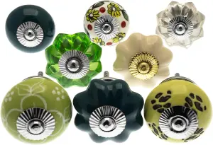 MangoTreeKnobs - Mixed Set of 8 x Autumn Greens and Yellows Ceramic Cupboard Knobs (MG-721)