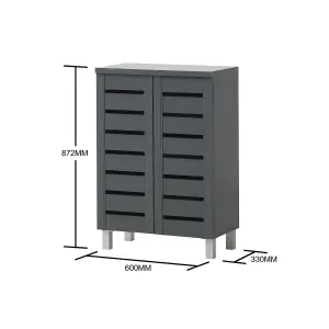 4 Tier Shoe Storage Cabinet 2 Door Cupboard Stand Rack Unit Dark Grey