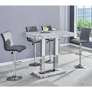 Diva Marble Effect High Gloss Bar Table 4 Ripple Grey Stools