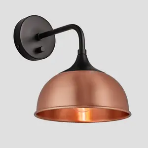 Industville Chelsea Dome Wall Light, 8 Inch, Copper, Black Holder