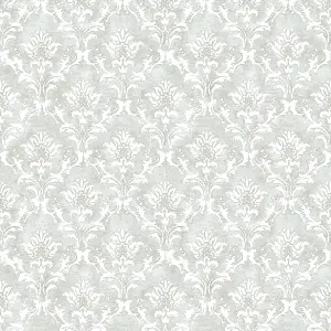 Galerie Azulejo Silver Lisboa Distressed Floral Damask Wallpaper Roll