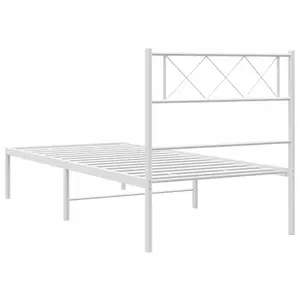 Berkfield Metal Bed Frame with Headboard White 90x190 cm 3FT Single