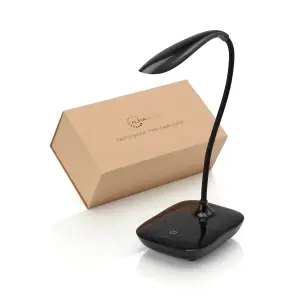 Auraglow Rechargeable Flexi-Neck Dimmable LED Desk Touch Lamp - Black