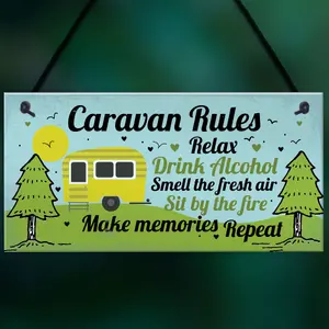 Red Ocean Funny Novelty Caravan Rules Hanging Wall Plaque Home Decor Garden Sign Birthday Gift For Caravan Lover