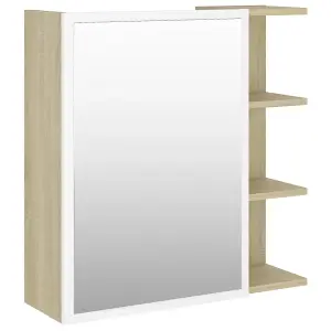 Berkfield Bathroom Mirror Cabinet White and Sonoma Oak 62.5x20.5x64 cm Engineered Wood