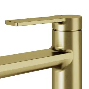 GoodHome Akita Medium Satin Brass effect Round Basin Mixer Tap