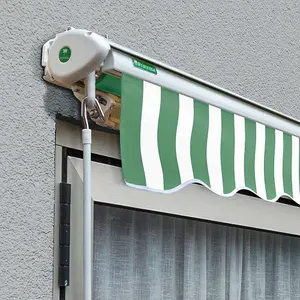 Primrose Awnings 2.5m x 2.0m Retractable Manual Half Cassette Green & White Awning Outdoor Patio Canopy