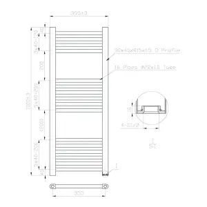 400x1000mm Matt Black Heated Towel Warmer Ladder Rail Radiator