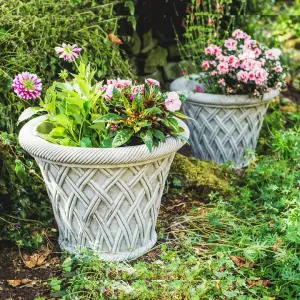 Pair of Large Wicker pattern Stone Plant pot