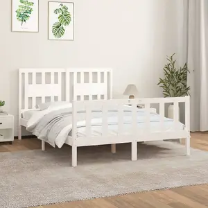 Berkfield Bed Frame with Headboard White Solid Wood Pine 120x200 cm