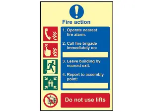 Photoluminescent Fire Action Procedure Sign - 200 x 300mm Safety Indicator