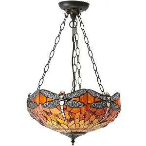 Tiffany Glass Hanging Ceiling Pendant Light Orange Dragonfly 3 Lamp Shade i00111