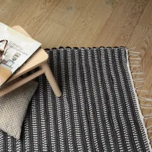 ProHeeder Handmade Recycled Cotton Area Rug - Black and White Stripe  (140 x 70cm)