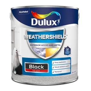 Dulux Weathershield Black Gloss Exterior Metal & wood paint, 2.5L