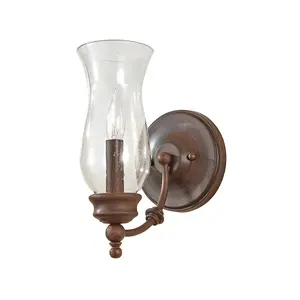 Wall Light Shapely Storm Glass Pitted Look Shade Heritage Bronze LED E14 60W