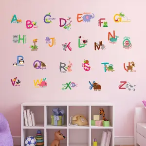 Walplus Nursery Room Wall Stickers Art Murals Decals - Fauna Animal Alphabet Kids Sticker PVC Multi