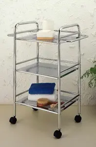 LUCY 3 TIER BATHROOM/KITCHEN/BEAUTY SALON/OFFICE STORAGE TROLLEY W HANDLES