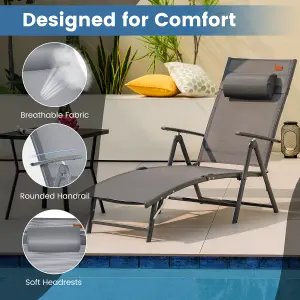 Costway Folding Chaise Lounge Chair Outdoor Portable Adjustable Reclining Chair