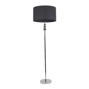 ValueLights Marissa Chrome Stacked Ball Floor Lamp with Charcoal Grey Drum Shade