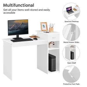 Yaheetech White Computer Desk with Drawer & Shelves