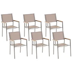 Set of 6 Garden Chairs GROSSETO Stainless Steel Beige