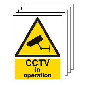 5x CCTV IN OPERATION Mandatory Warning Sign -Self Adhesive - 300x400mm