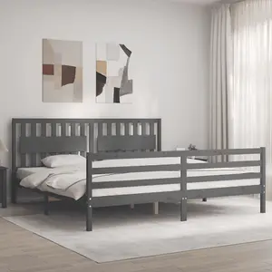 Berkfield Bed Frame with Headboard Grey 200x200 cm Solid Wood