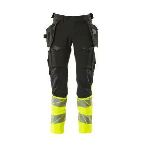 Mascot Accelerate Safe Trousers with Holster Pockets - Black/Hi-Vis Yellow   (36.5) (Leg Length - Long)