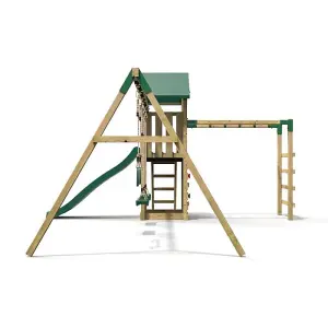 Rebo Adventure Wooden Climbing Frame with Monkey Bar, Swings & Slide - Pelion