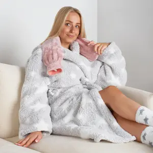 Long Hot Water Bottle with Cover Bed Warmer Fleece Faux Fur 2L Rubber, Blush