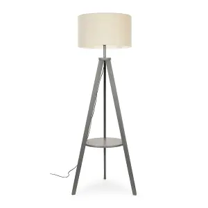 ValueLights Morrigan Modern Grey Wood Tripod Design Floor Lamp Base with Storage Shelf