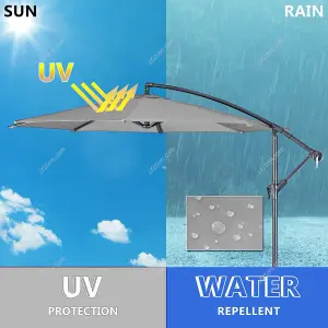 3M Outdoor Light Grey Cantilever Crank Tilt Swivel Banana Umbrella Sunshade with Fillable Base