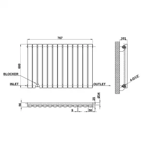 Horizontal Anthracite Single Oval Panel Radiator (H)600mm x (W)767mm, 2698 BTU.