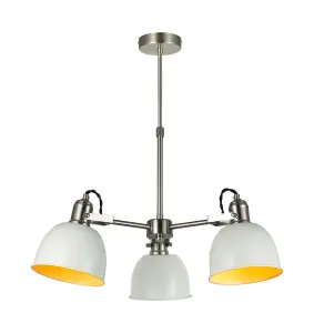 nielsen Langley 3 Light Industrial Chandelier, Matt White and Satin Nickel Finish, 50cm Wide