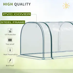 Outsunny Tunnel Greenhouse Steel Frame for Garden Backyard w/ Zipper Doors