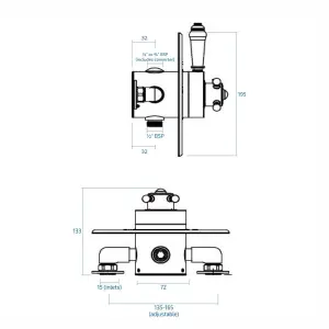 Thermostatic Traditional Exposed Shower Mixer Valve - 135mm to 165mm Centres