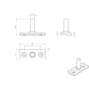 Angled Window Casement Stay EJMA Pin 27mm Fixing Centres Polished Brass