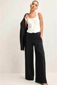 Womens Next Black Tailored Crepe Super Wide Trousers - Black