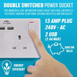 New 13amp Socket Double Switch Usb Plug 2 Gang Power Electric Wall White Power