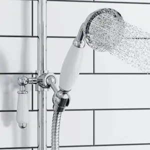 ENKI Handshower Chrome White Traditional Victorian Solid Brass & Porceliain Handheld Shower Head E11